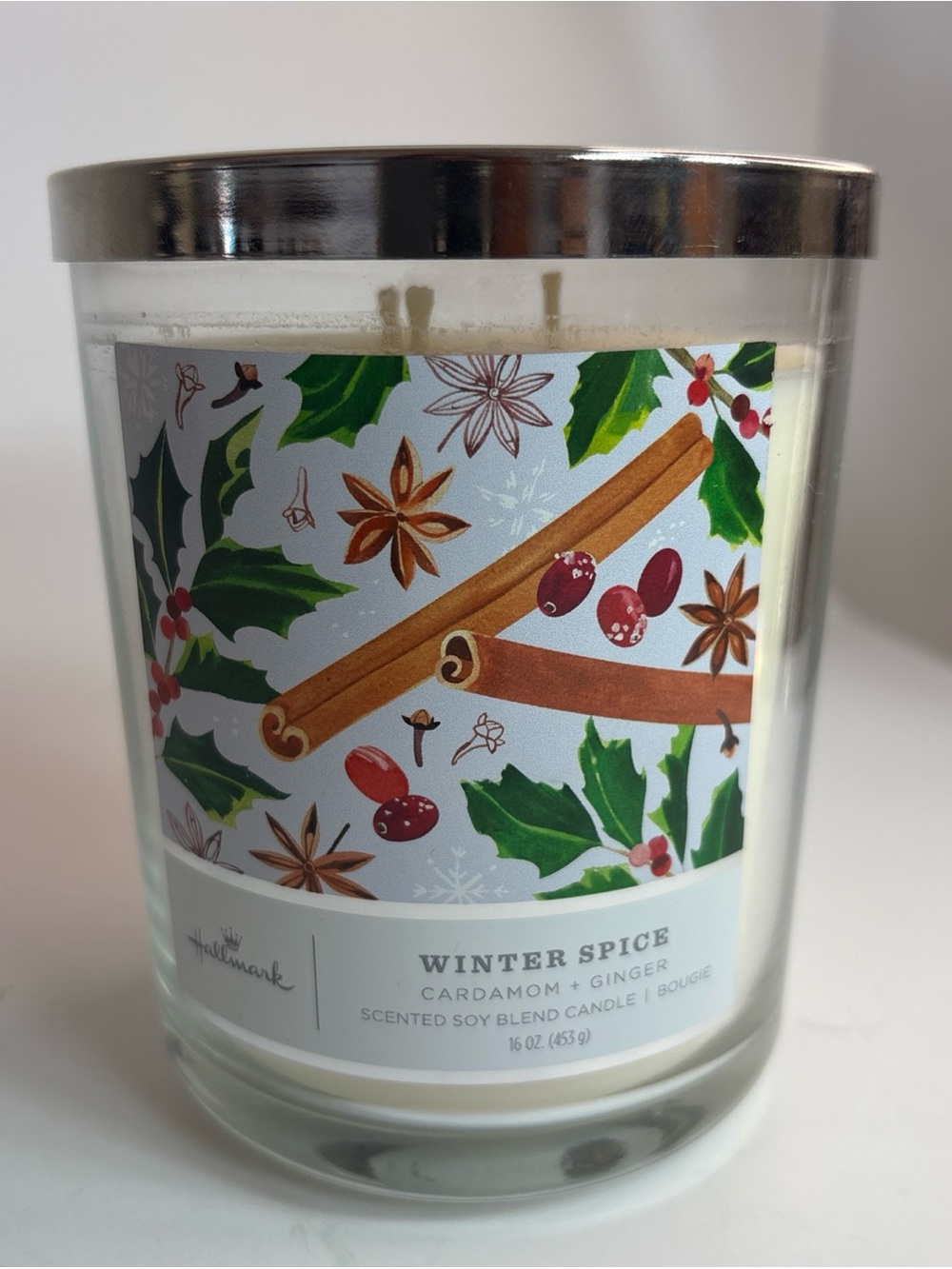 Hallmark Winter Spice Cardamom + Ginger Scented Soy Candle - White 16oz/453g